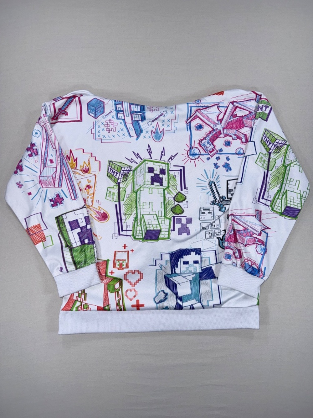 Minecraft Boys Fleece Pullover Hoodie White Neon Sketch Size 10/12 EUC - Picture 3 of 3